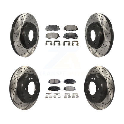 [Avant + Arrière] Kit de disque (percé rainuré revêtu) et plaquette (céramique) de frein pour Hyundai Elantra Kia Forte Veloster GT Forte5 Coupe Koup KDT-100375