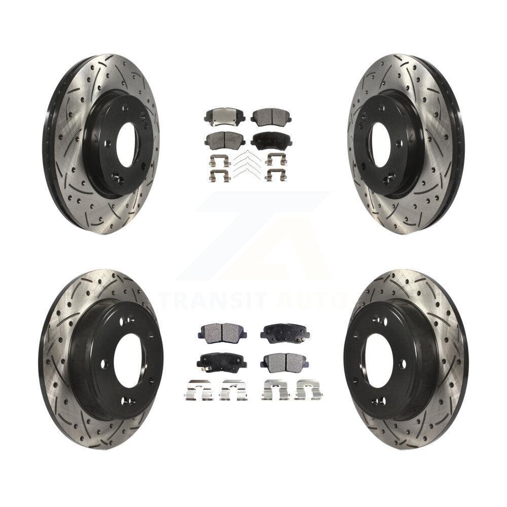[Avant + Arrière] Kit de disque (percé rainuré revêtu) et plaquette (céramique) de frein pour Kia Forte Hyundai Elantra GT Forte5 Koup KDT-100376