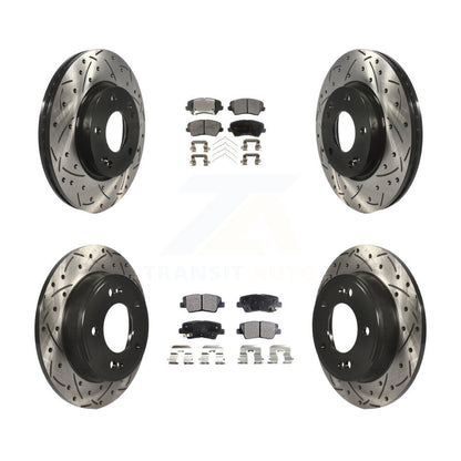 [Avant + Arrière] Kit de disque (percé rainuré revêtu) et plaquette (céramique) de frein pour Kia Forte Hyundai Elantra GT Forte5 Koup KDT-100376