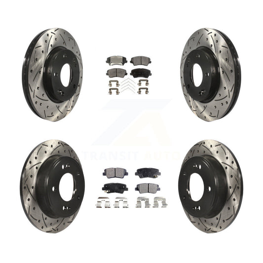[Avant + Arrière] Kit de disque (percé rainuré revêtu) et plaquette (céramique) de frein pour Kia Forte Hyundai Elantra GT Forte5 Koup KDT-100376