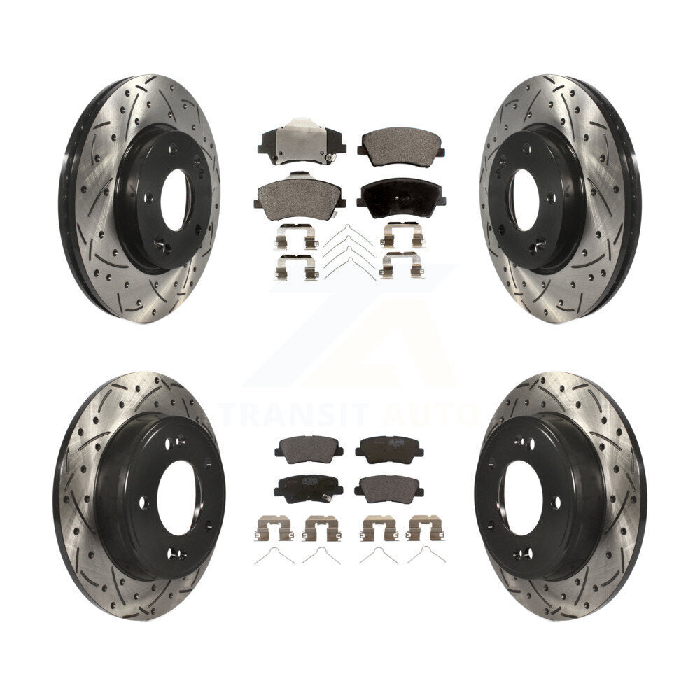 [Avant + Arrière] Kit de disque (percé rainuré revêtu) et plaquette (céramique) de frein pour 2017-2020 Hyundai Elantra 2.0L KDT-100378