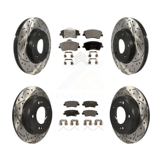 [Avant + Arrière] Kit de disque (percé rainuré revêtu) et plaquette (céramique) de frein pour 2017-2020 Hyundai Elantra 2.0L KDT-100378