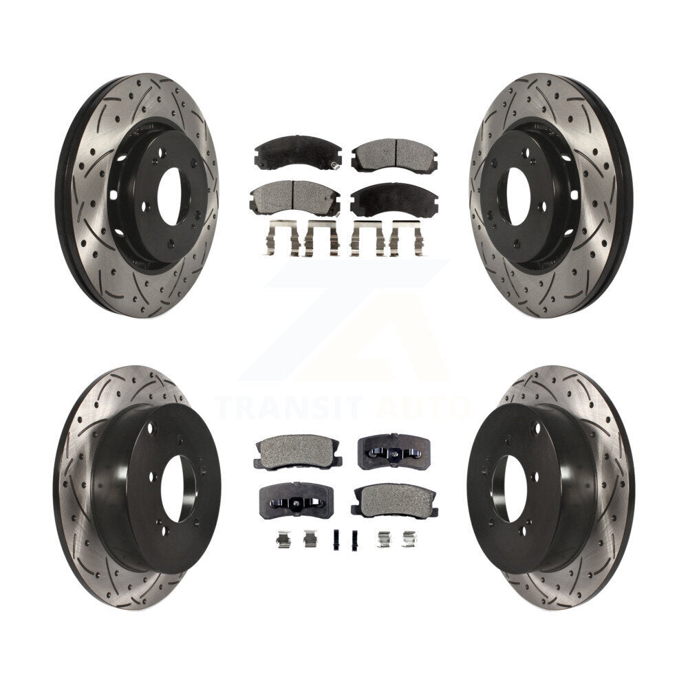 [Avant + Arrière] Kit de disque (percé rainuré revêtu) et plaquette (céramique) de frein pour Mitsubishi Lancer KDT-100382