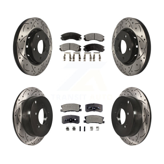 [Avant + Arrière] Kit de disque (percé rainuré revêtu) et plaquette (céramique) de frein pour Mitsubishi Lancer KDT-100382