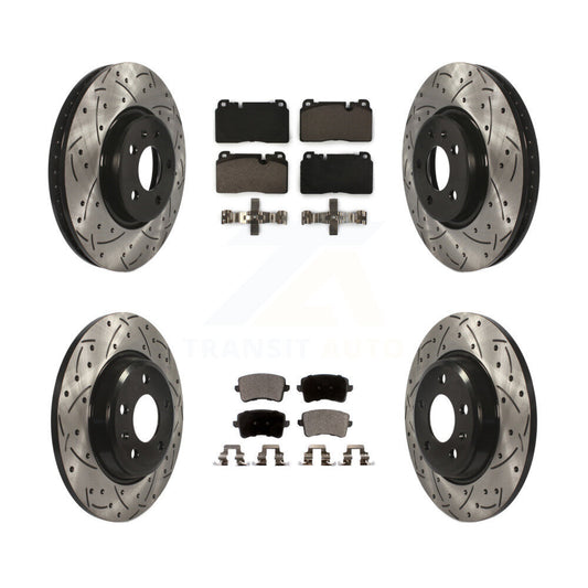 [Avant + Arrière] Kit de disque (percé rainuré revêtu) et plaquette (céramique) de frein pour Audi Q5 KDT-100385