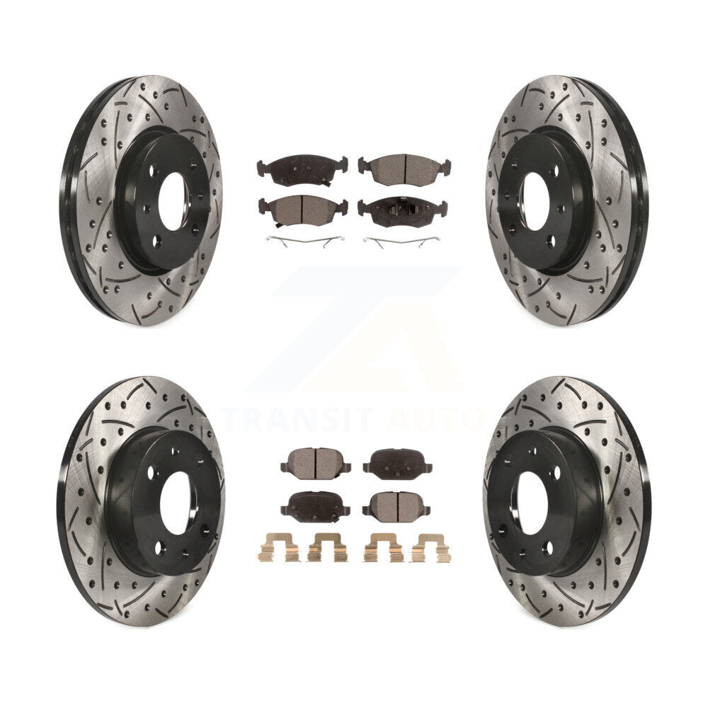 [Avant + Arrière] Kit de disque (percé rainuré revêtu) et plaquette (céramique) de frein pour Fiat 500 KDT-100386