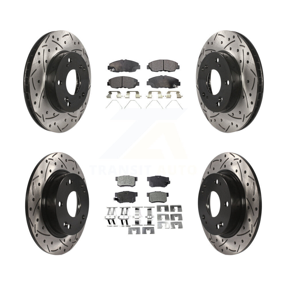 [Avant + Arrière] Kit de disque (percé rainuré revêtu) et plaquette (céramique) de frein pour Honda Civic KDT-100387