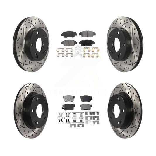 [Avant + Arrière] Kit de disque (percé rainuré revêtu) et plaquette (céramique) de frein pour 2013-2015 Acura ILX 1.5L KDT-100388