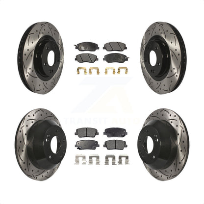 [Avant + Arrière] Kit de disque (percé rainuré revêtu) et plaquette (céramique) de frein pour 2013-2016 Hyundai Santa Fe XL 3.3L KDT-100389 par Transit Auto