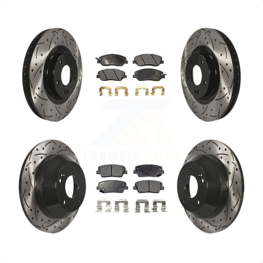 [Avant + Arrière] Kit de disque (percé rainuré revêtu) et plaquette (céramique) de frein pour 2013-2016 Hyundai Santa Fe XL 3.3L KDT-100389 par Transit Auto
