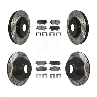 [Avant + Arrière] Kit de disque (percé rainuré revêtu) et plaquette (céramique) de frein pour Hyundai Santa Fe Sport Kia Sorento KDT-100390 par Transit Auto