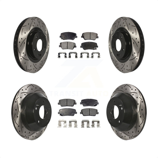 [Avant + Arrière] Kit de disque (percé rainuré revêtu) et plaquette (céramique) de frein pour Hyundai Santa Fe Sport Kia Sorento KDT-100390 par Transit Auto