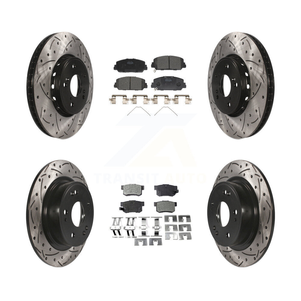 [Avant + Arrière] Kit de disque (percé rainuré revêtu) et plaquette (céramique) de frein pour 2016 Acura ILX KDT-100394