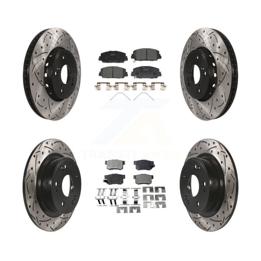[Avant + Arrière] Kit de disque (percé rainuré revêtu) et plaquette (céramique) de frein pour 2016 Acura ILX KDT-100394