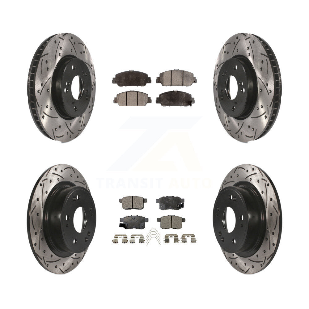 [Avant + Arrière] Kit de disque (percé rainuré revêtu) et plaquette (céramique) de frein pour Honda Accord KDT-100395