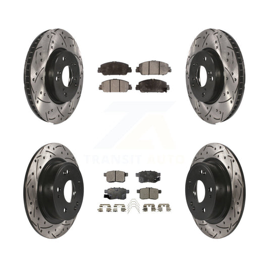 [Avant + Arrière] Kit de disque (percé rainuré revêtu) et plaquette (céramique) de frein pour Honda Accord KDT-100395