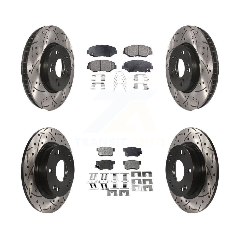 [Avant + Arrière] Kit de disque (percé rainuré revêtu) et plaquette (céramique) de frein pour 2015 Honda Civic EX avec Coupe Manual transmission KDT-100396