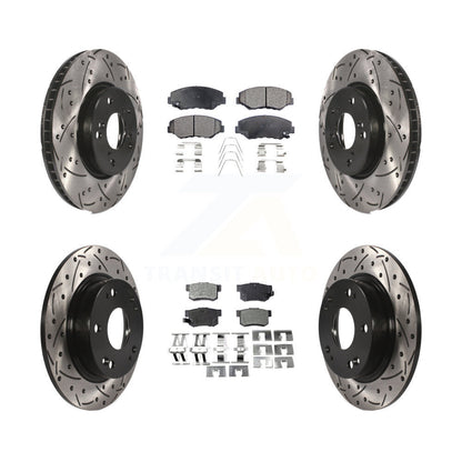 [Avant + Arrière] Kit de disque (percé rainuré revêtu) et plaquette (céramique) de frein pour 2015 Honda Civic EX avec Coupe Manual transmission KDT-100396