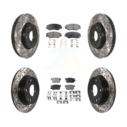 [Avant + Arrière] Kit de disque (percé rainuré revêtu) et plaquette (céramique) de frein pour 2015 Honda Civic EX avec Coupe Manual transmission KDT-100396