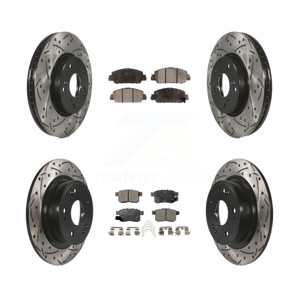 [Avant + Arrière] Kit de disque (percé rainuré revêtu) et plaquette (céramique) de frein pour Honda Accord KDT-100398