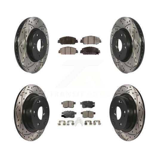 [Avant + Arrière] Kit de disque (percé rainuré revêtu) et plaquette (céramique) de frein pour Honda Accord KDT-100398