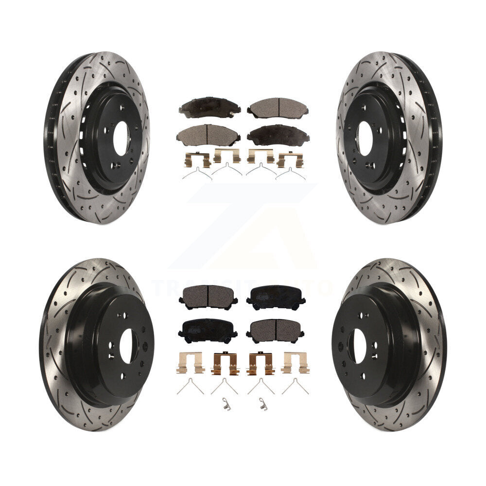 [Avant + Arrière] Kit de disque (percé rainuré revêtu) et plaquette (céramique) de frein pour 2014-2016 Acura MDX KDT-100404