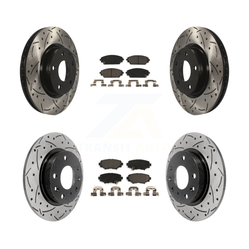 [Avant + Arrière] Kit de disque (percé rainuré revêtu) et plaquette (céramique) de frein pour Mazda 3 Sport 2.5L KDT-100405
