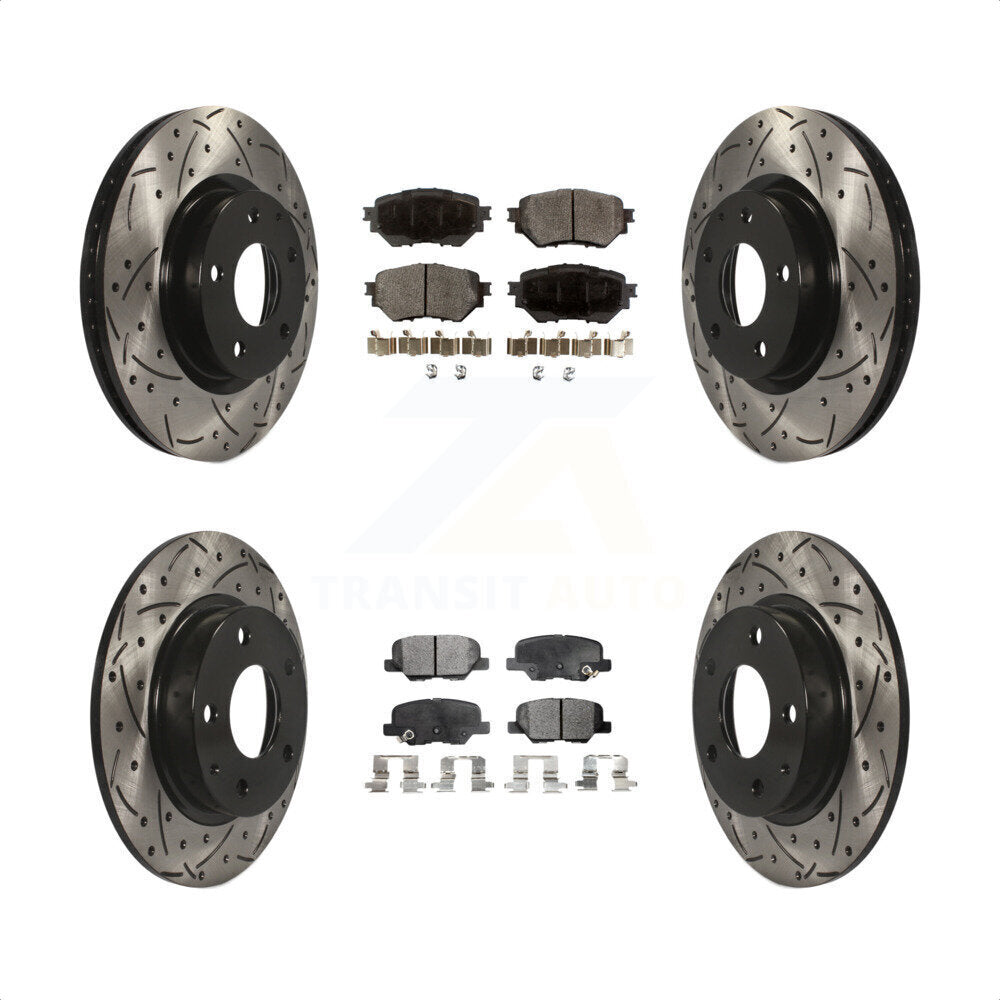 [Avant + Arrière] Kit de disque (percé rainuré revêtu) et plaquette (céramique) de frein pour Mazda 3 Sport 2.5L KDT-100407 par Transit Auto