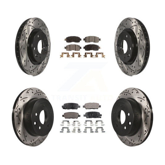 [Avant + Arrière] Kit de disque (percé rainuré revêtu) et plaquette (céramique) de frein pour Nissan LEAF KDT-100413