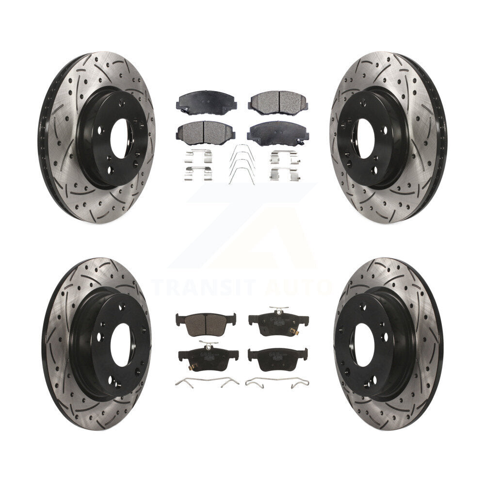[Avant + Arrière] Kit de disque (percé rainuré revêtu) et plaquette (céramique) de frein pour Honda Civic KDT-100419