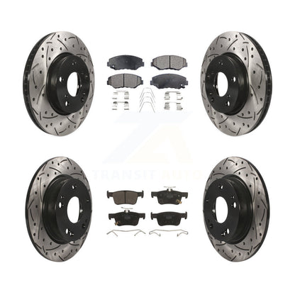 [Avant + Arrière] Kit de disque (percé rainuré revêtu) et plaquette (céramique) de frein pour Honda Civic KDT-100419