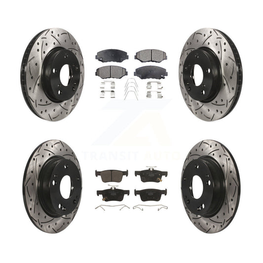 [Avant + Arrière] Kit de disque (percé rainuré revêtu) et plaquette (céramique) de frein pour Honda Civic KDT-100419