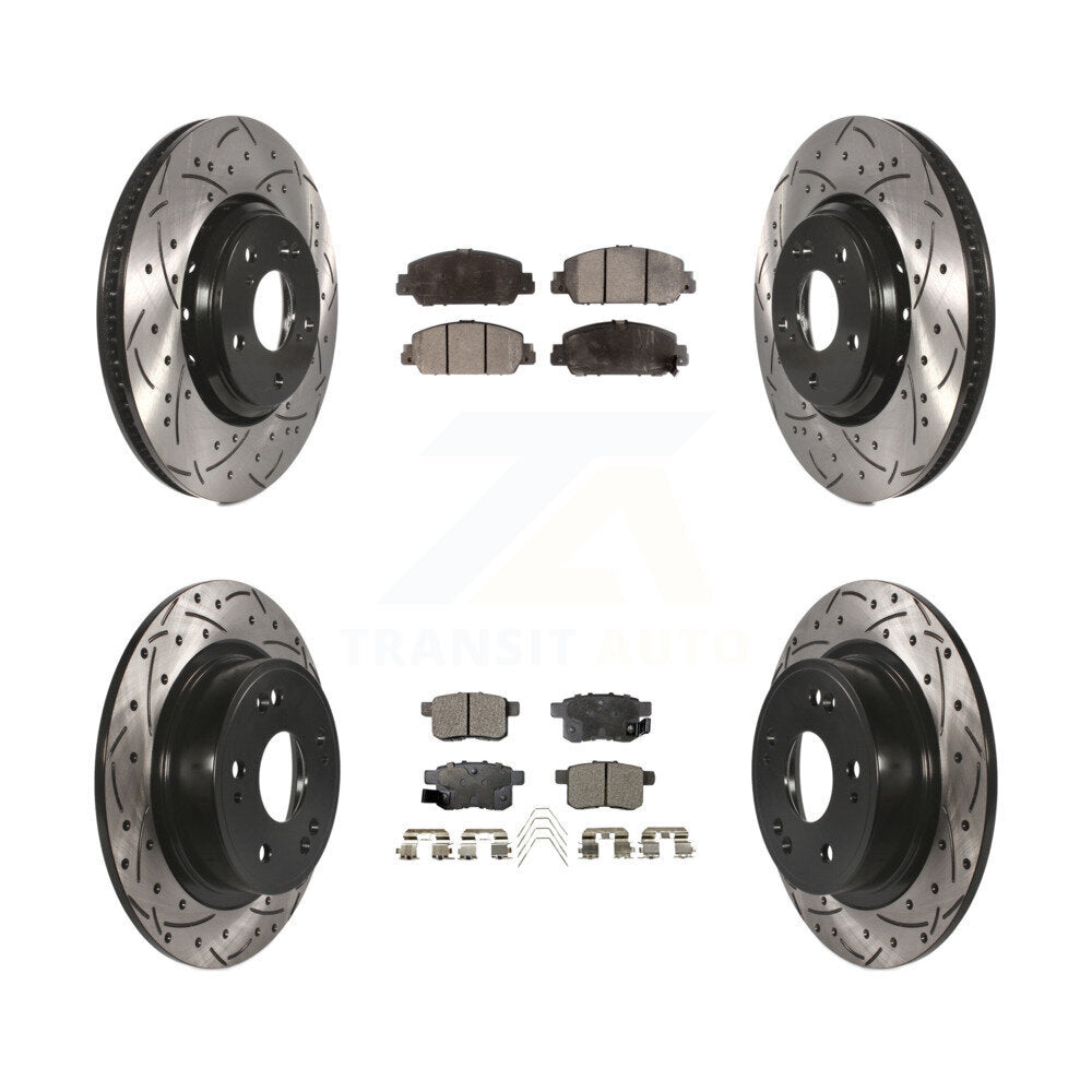 [Avant + Arrière] Kit de disque (percé rainuré revêtu) et plaquette (céramique) de frein pour 2017 Honda Accord Hybrid EX-L Touring KDT-100420