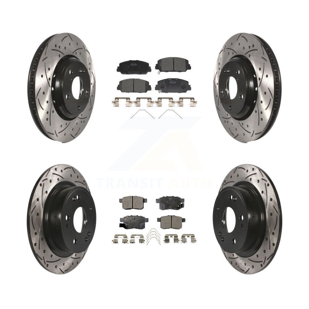 [Avant + Arrière] Kit de disque (percé rainuré revêtu) et plaquette (céramique) de frein pour Honda Accord KDT-100421