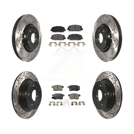 [Avant + Arrière] Kit de disque (percé rainuré revêtu) et plaquette (céramique) de frein pour Honda Accord KDT-100421