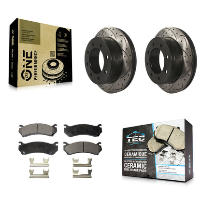 [Arrière] Kit de disque (percé rainuré revêtu) et plaquette (céramique) de frein pour Chevrolet Silverado 2500 HD GMC Sierra 3500 Classic Suburban Yukon XL Avalanche KDT-100424