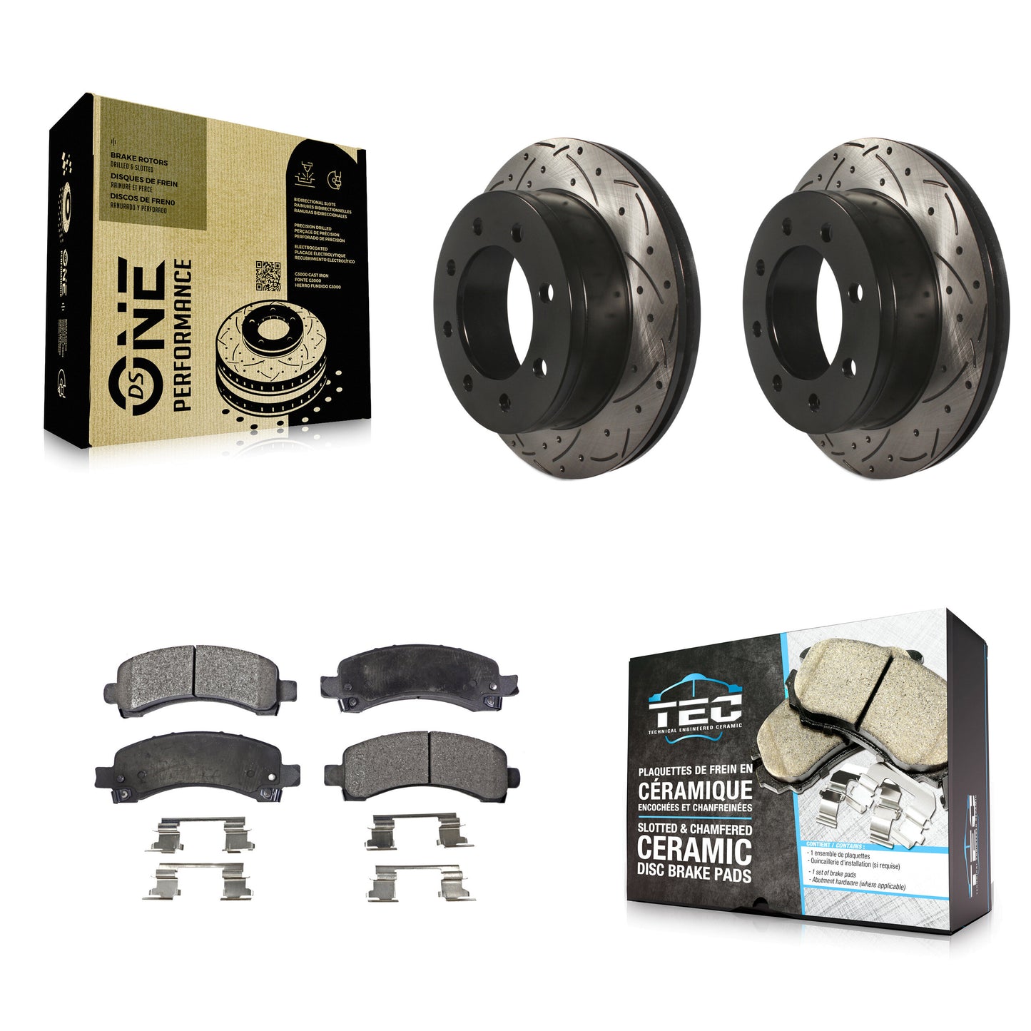 [Arrière] Kit de disque (percé rainuré revêtu) et plaquette (céramique) de frein pour Chevrolet Express 3500 2500 GMC Savana KDT-100425