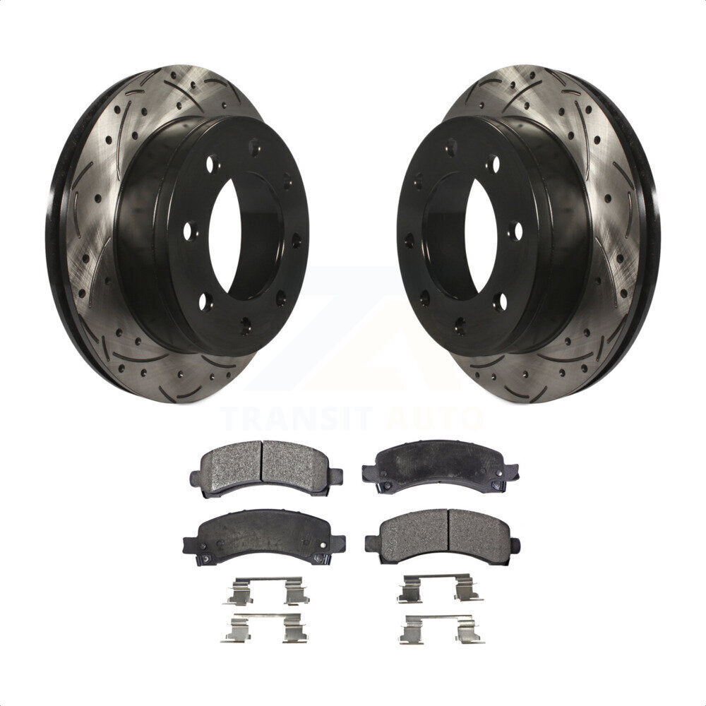 [Arrière] Kit de disque (percé rainuré revêtu) et plaquette (céramique) de frein pour Chevrolet Express 2500 GMC 3500 Savana KDT-100427 par Transit Auto