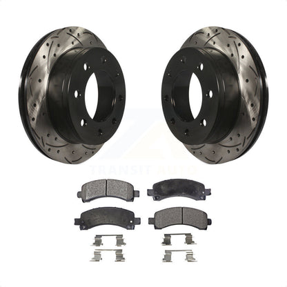 [Arrière] Kit de disque (percé rainuré revêtu) et plaquette (céramique) de frein pour Chevrolet Express 2500 GMC 3500 Savana KDT-100427 par Transit Auto