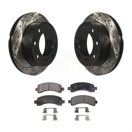 [Arrière] Kit de disque (percé rainuré revêtu) et plaquette (céramique) de frein pour Chevrolet Express 2500 GMC 3500 Savana KDT-100427 par Transit Auto