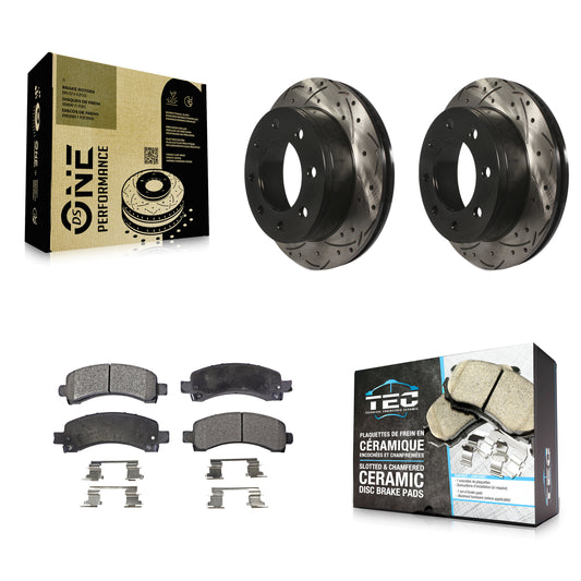 [Arrière] Kit de disque (percé rainuré revêtu) et plaquette (céramique) de frein pour Chevrolet Express 2500 GMC 3500 Savana KDT-100427
