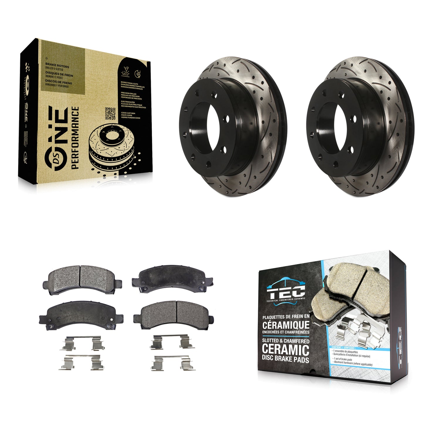 [Arrière] Kit de disque (percé rainuré revêtu) et plaquette (céramique) de frein pour Chevrolet Express 3500 2500 GMC Savana KDT-100428