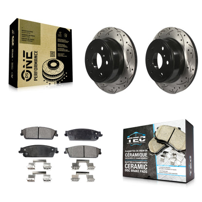 [Arrière] Kit de disque (percé rainuré revêtu) et plaquette (céramique) de frein pour Chevrolet Silverado 1500 GMC Sierra Tahoe Suburban Yukon Cadillac XL Avalanche Escalade ESV EXT KDT-100429