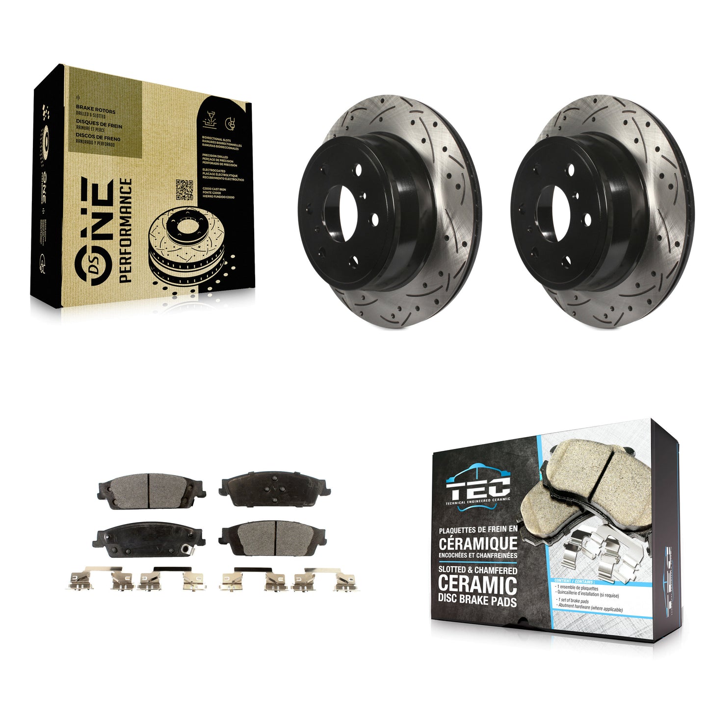 [Arrière] Kit de disque (percé rainuré revêtu) et plaquette (céramique) de frein pour Chevrolet Silverado 1500 GMC Sierra Tahoe Suburban Yukon Cadillac XL Escalade ESV LD Limited KDT-100430