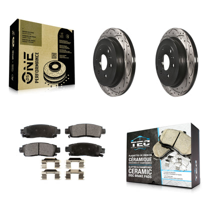 [Arrière] Kit de disque (percé rainuré revêtu) et plaquette (céramique) de frein pour Chevrolet Traverse GMC Acadia Buick Enclave Saturn Outlook Limited KDT-100431