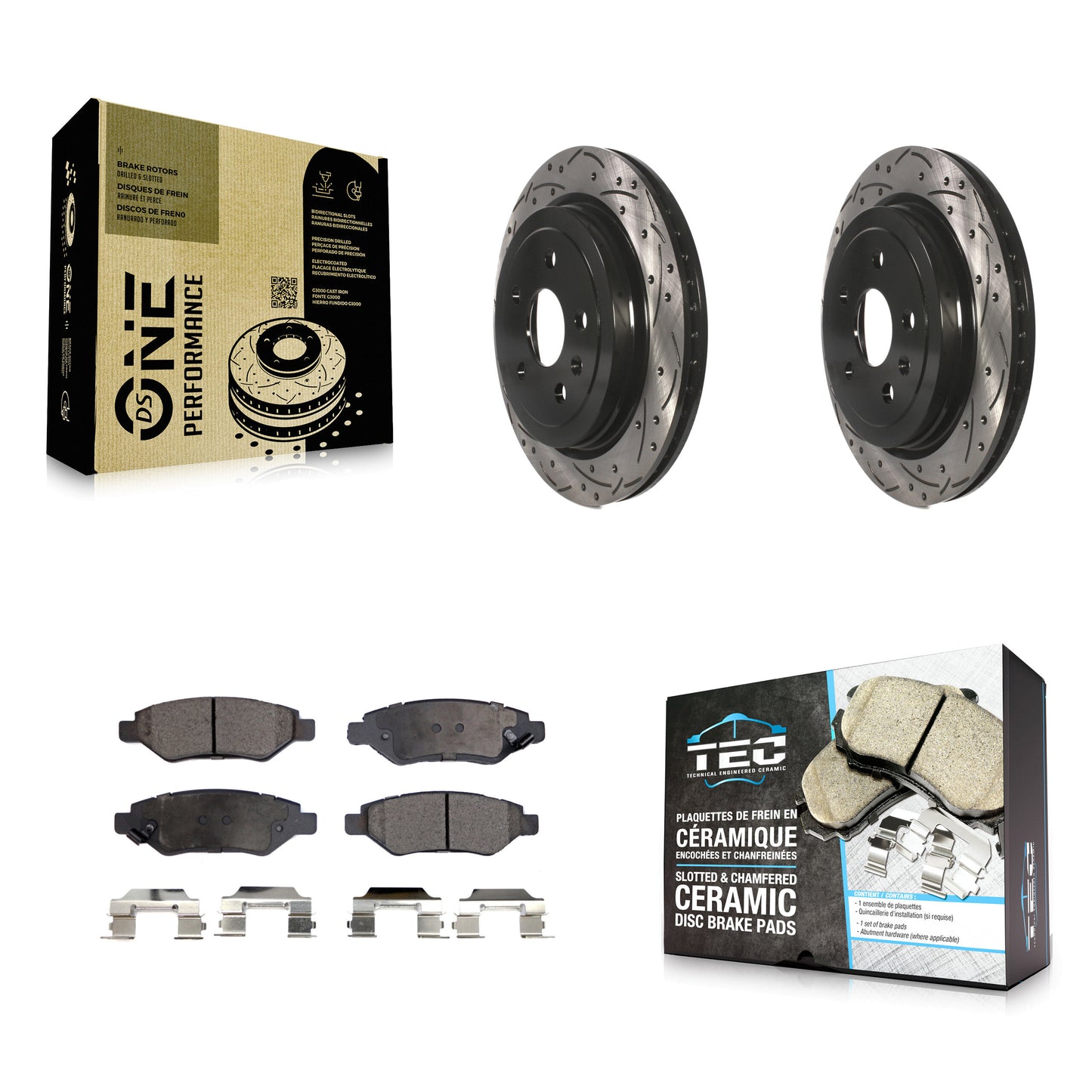 [Arrière] Kit de disque (percé rainuré revêtu) et plaquette (céramique) de frein pour Chevrolet Camaro Cadillac CTS KDT-100434