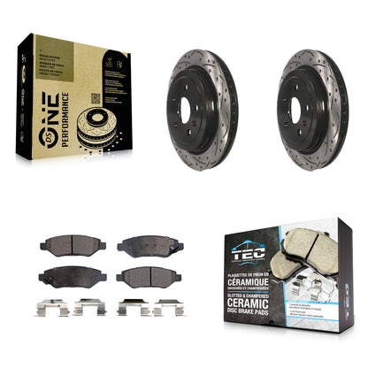 [Arrière] Kit de disque (percé rainuré revêtu) et plaquette (céramique) de frein pour Chevrolet Camaro Cadillac CTS KDT-100434