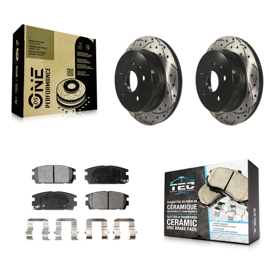 [Arrière] Kit de disque (percé rainuré revêtu) et plaquette (céramique) de frein pour 2010-2017 Chevrolet Equinox GMC Terrain KDT-100436
