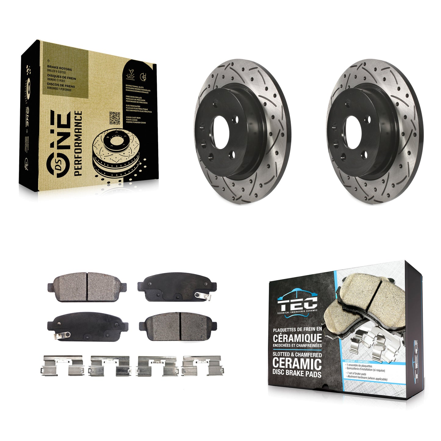 [Arrière] Kit de disque (percé rainuré revêtu) et plaquette (céramique) de frein pour Chevrolet Cruze Sonic Buick Encore Trax Limited KDT-100437