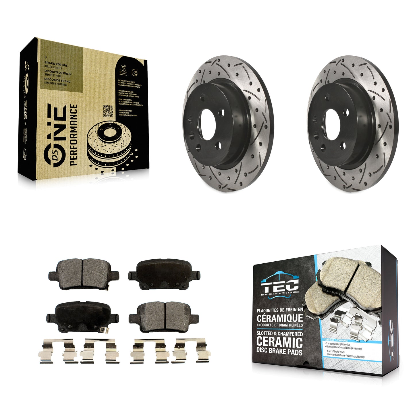 [Arrière] Kit de disque (percé rainuré revêtu) et plaquette (céramique) de frein pour 2016 Chevrolet Cruze avec 268mm Diameter Rotor KDT-100438